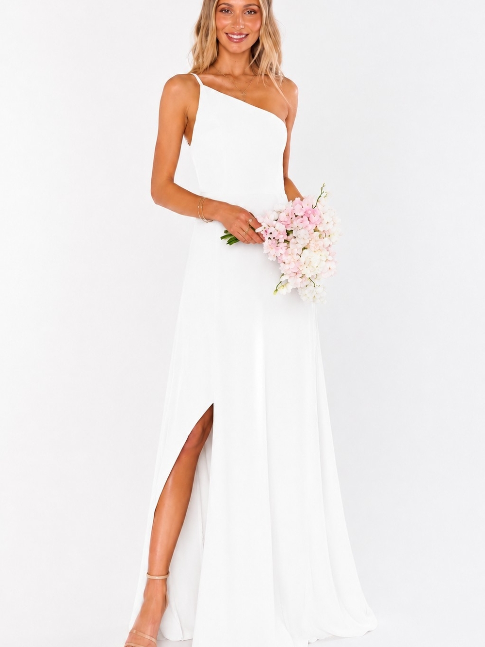 Show Me Your Mumu Shannon One Shoulder Maxi Dress White Luxe Satin Formal/Evenin